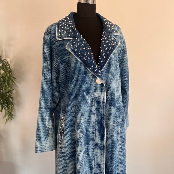 NWT M’ De Pompadour Oversized Denim Jacket with Pearls Plus Size - Picture 9 of 13